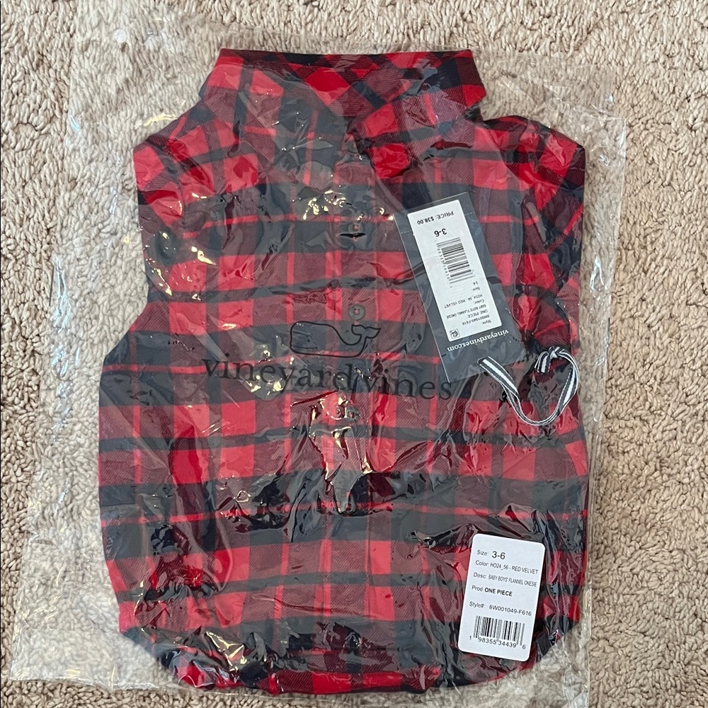 Vineyard Vines Red and Black Flannel Onesie